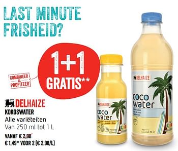 Promoties Kokoswater - Huismerk - Delhaize - Geldig van 11/07/2019 tot 17/07/2019 bij Delhaize