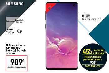 Promotions Samsung smartphone 6.1 galaxy s10 - 128go noir prisme - Samsung - Valide de 02/07/2019 à 29/07/2019 chez Conforama
