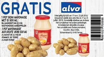 Promoties Gratis 1 pot mayonnaise aux oeufs boni - Boni - Geldig van 17/07/2019 tot 23/07/2019 bij Alvo