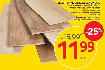Promoties Vloer- en muurtegel sandwood - Huismerk - BricoPlanit - Geldig van 24/07/2019 tot 12/08/2019 bij BricoPlanit