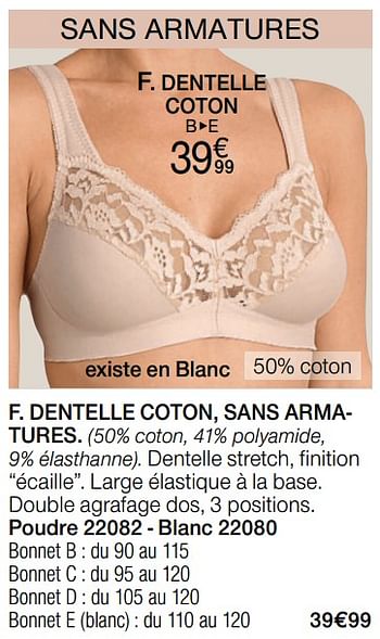 Promotions Dentelle coton, sans armatures - Produit Maison - Damart - Valide de 03/07/2019 à 31/07/2019 chez Damart