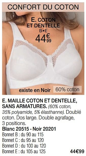 Promotions Maille coton et dentelle, sans armatures - Produit Maison - Damart - Valide de 03/07/2019 à 31/07/2019 chez Damart