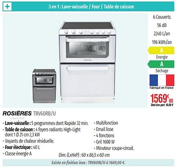 Promotions Lave-vaisselle largeur rosières trv60rb-u - Rosières - Valide de 01/07/2019 à 31/12/2019 chez Domial Èlectromenager Image et Son