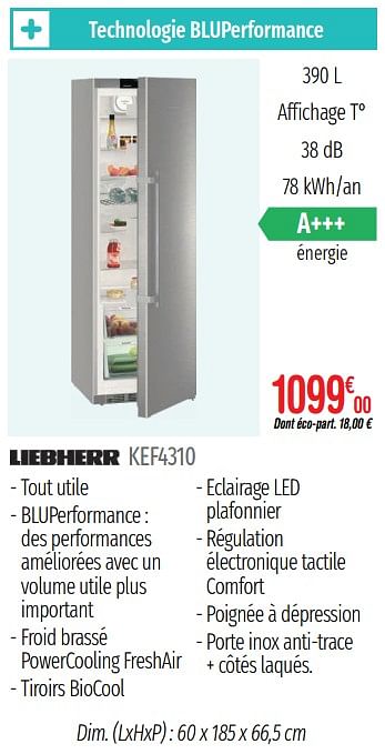 Promotions Réfrigérateurs 1 porte liebherr kef4310 - Liebherr - Valide de 01/07/2019 à 31/12/2019 chez Domial Èlectromenager Image et Son