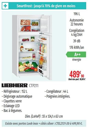 Promoties Réfrigérateurs 2 portes liebherr ctp211 - Liebherr - Geldig van 01/07/2019 tot 31/12/2019 bij Domial Èlectromenager Image et Son