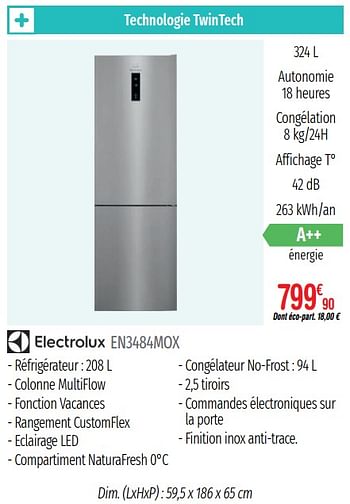 Promotions Réfrigérateurs combinés electrolux en3484mox - Electrolux - Valide de 01/07/2019 à 31/12/2019 chez Domial Èlectromenager Image et Son
