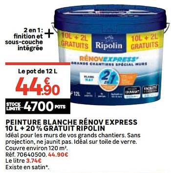 Ripolin Peinture blanche rénov express 10 l + 20 % gratuit ripolin