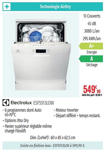 Promotions Lave-vaisselle electrolux esf5513low - Electrolux - Valide de 01/07/2019 à 31/12/2019 chez Domial Èlectromenager Image et Son