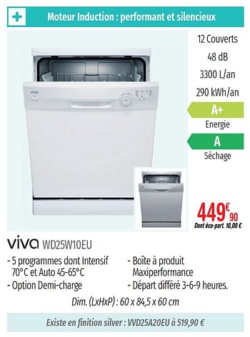 Promotions Lave-vaisselle viva wd25w10eu - Viva - Valide de 01/07/2019 à 31/12/2019 chez Domial Èlectromenager Image et Son