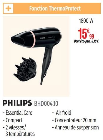 Promotions Sèche-cheveux philips bhd004.10 - Philips - Valide de 01/07/2019 à 31/12/2019 chez Domial Èlectromenager Image et Son