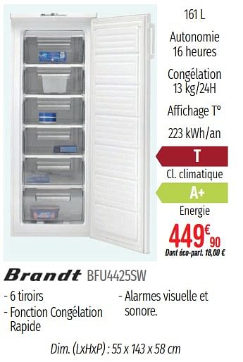 Promotions Congélateurs armoires brandt bfu4425sw - Brandt - Valide de 01/07/2019 à 31/12/2019 chez Domial Èlectromenager Image et Son