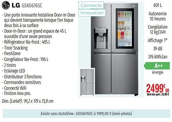 Promotions Réfrigérateurs multiportes et américains lg gsk6676sc - LG - Valide de 01/07/2019 à 31/12/2019 chez Domial Èlectromenager Image et Son