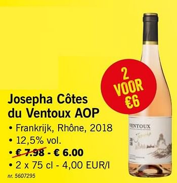Promoties Josepha côtes du ventoux aop - Rode wijnen - Geldig van 22/07/2019 tot 27/07/2019 bij Lidl