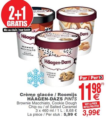 Promoties Crème glacée - roomijs häagen-dazs pints - Haagen-Dazs - Geldig van 16/07/2019 tot 22/07/2019 bij Cora