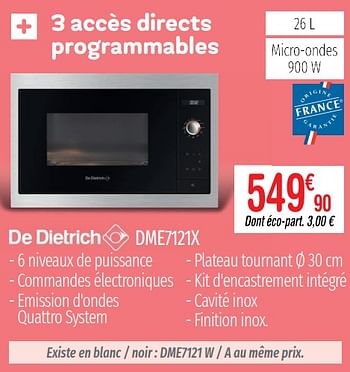 Promotions Micro-ondes de dietrich dme7121x - De Dietrich - Valide de 01/07/2019 à 31/12/2019 chez Domial Èlectromenager Image et Son
