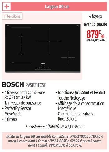 Promotions Tables de cuisson induction bosch pvs831fc5e - Bosch - Valide de 01/07/2019 à 31/12/2019 chez Domial Èlectromenager Image et Son