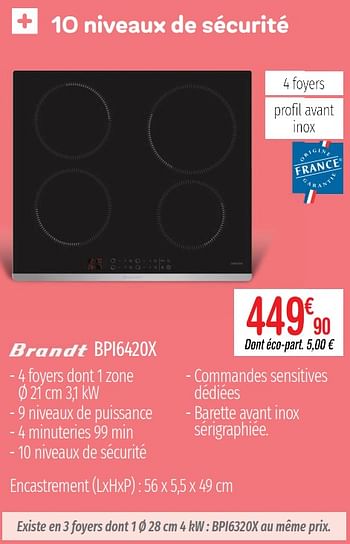 Promotions Tables de cuisson induction brandt bpi6420x - Brandt - Valide de 01/07/2019 à 31/12/2019 chez Domial Èlectromenager Image et Son