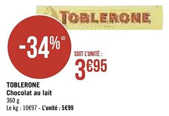 Promotions Toblerone chocolat au lait - Toblerone - Valide de 16/07/2019 à 28/07/2019 chez Géant Casino