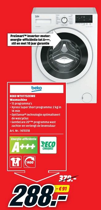 premier Rentmeester zwaartekracht Beko Beko wtv7732xw0 wasmachine - Promotie bij Media Markt