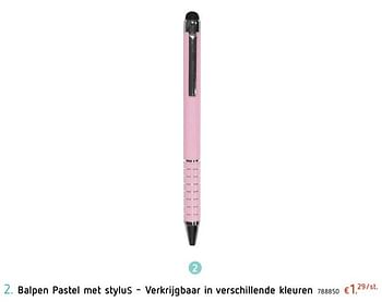 Promoties Balpen pastel met stylus - verkrijgbaar in verschillende kleuren - Huismerk - Dreamland - Geldig van 25/07/2019 tot 04/09/2019 bij Dreamland