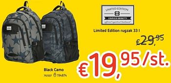 Promoties Limited edition rugzak 33 l black camo - Limited Edition - Geldig van 25/07/2019 tot 04/09/2019 bij Dreamland