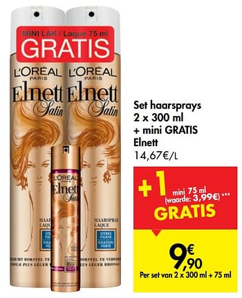 Promoties Set haarsprays + mini gratis elnett - L'Oreal Paris - Geldig van 17/07/2019 tot 28/07/2019 bij Carrefour
