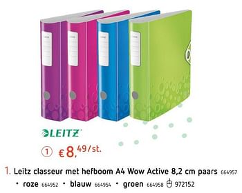 Promoties Leitz classeur met hefboom a4 wow active 8,2 cm paars - Leitz - Geldig van 25/07/2019 tot 04/09/2019 bij Dreamland