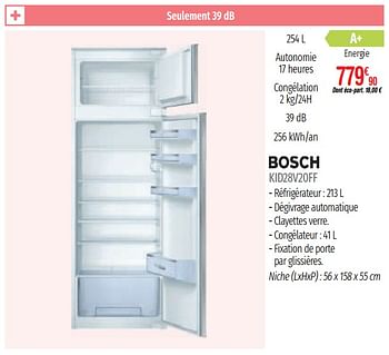 Promotions Réfrigérateurs intégrables 2 portes bosch kid28v20ff - Bosch - Valide de 01/07/2019 à 31/12/2019 chez Domial Èlectromenager Image et Son