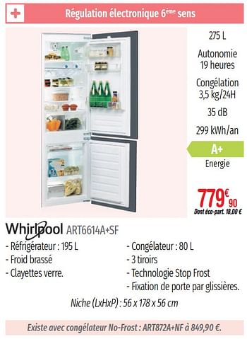 Promotions Réfrigerateurs intégrables combinés niche whirlpool art6614a+sf - Whirlpool - Valide de 01/07/2019 à 31/12/2019 chez Domial Èlectromenager Image et Son