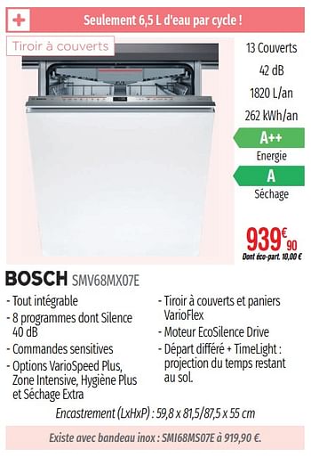 Promotions Lave-vaisselle intégrables bosch smv68mx07e - Bosch - Valide de 01/07/2019 à 31/12/2019 chez Domial Èlectromenager Image et Son