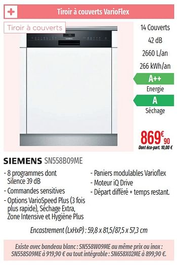 Promotions Lave-vaisselle intégrables siemens sn558b09me - Siemens - Valide de 01/07/2019 à 31/12/2019 chez Domial Èlectromenager Image et Son