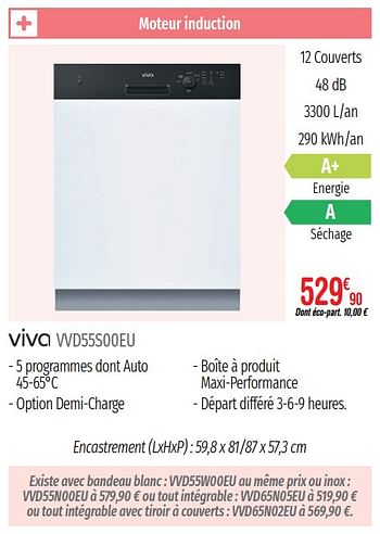 Promotions Lave-vaisselle intégrables viva vvd55s00eu - Viva - Valide de 01/07/2019 à 31/12/2019 chez Domial Èlectromenager Image et Son