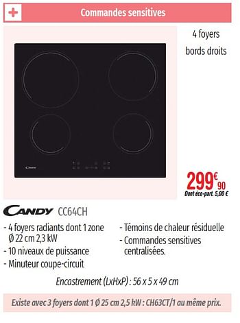 Promoties Tables de cuisson vitrocéramique candy cc64ch - Candy - Geldig van 01/07/2019 tot 31/12/2019 bij Domial Èlectromenager Image et Son