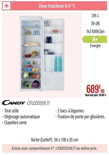 Promotions Réfrigérateurs intégrables 1 porte niche candy cflo3550e-1 - Candy - Valide de 01/07/2019 à 31/12/2019 chez Domial Èlectromenager Image et Son