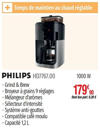 Promotions Cafetières filtre philips hd7767.00 - Philips - Valide de 01/07/2019 à 31/12/2019 chez Domial Èlectromenager Image et Son