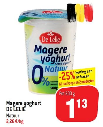 Promoties Magere yoghurt de lelie - De Lelie - Geldig van 17/07/2019 tot 23/07/2019 bij Match