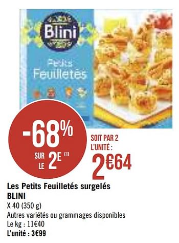 Promotions Les petits feuilletés surgelés blini - Blini - Valide de 16/07/2019 à 28/07/2019 chez Géant Casino