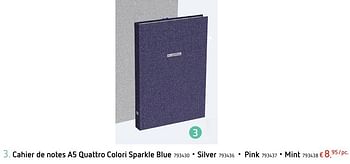 Promotions Cahier de notes a5 quattro colori sparkle blue - Quattro Colori - Valide de 25/07/2019 à 04/09/2019 chez Dreamland
