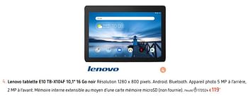 Promotions Lenovo tablette e10 tb-x104f 10,1 16 go noir - Lenovo - Valide de 25/07/2019 à 04/09/2019 chez Dreamland