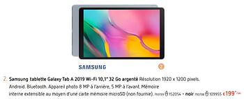Promotions Samsung tablette galaxy tab a 2019 wi-fi 10,1 32 go argenté - Samsung - Valide de 25/07/2019 à 04/09/2019 chez Dreamland