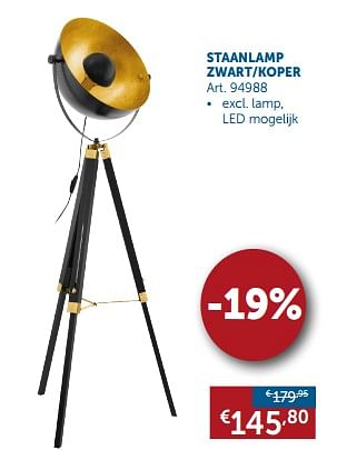 Promoties Staanlamp zwart-koper - Huismerk - Zelfbouwmarkt - Geldig van 23/07/2019 tot 19/08/2019 bij Zelfbouwmarkt