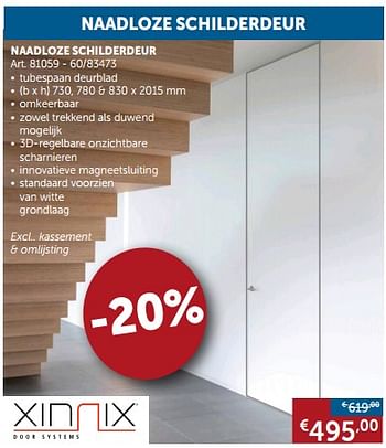 Promotions Naadloze schilderdeur - Xinnix - Valide de 23/07/2019 à 19/08/2019 chez Zelfbouwmarkt