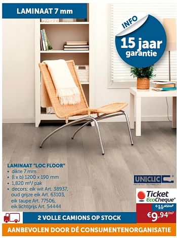 Promotions Laminaat loc floor - Uniclic - Valide de 23/07/2019 à 19/08/2019 chez Zelfbouwmarkt