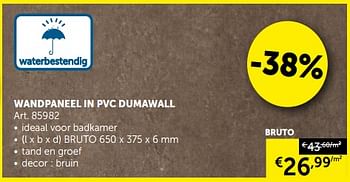 Promotions Wandpaneel in pvc dumawall - Dumawall - Valide de 23/07/2019 à 19/08/2019 chez Zelfbouwmarkt