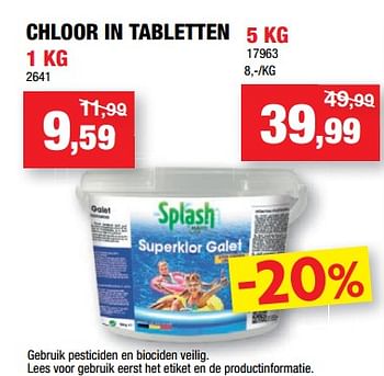 Promoties Chloor in tabletten - Splash - Geldig van 17/07/2019 tot 28/07/2019 bij Hubo