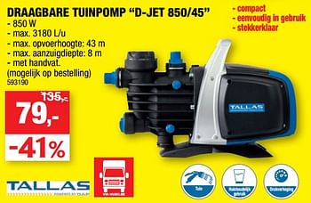 Promoties Tallas draagbare tuinpomp d-jet 850-45 - Tallas - Geldig van 17/07/2019 tot 28/07/2019 bij Hubo