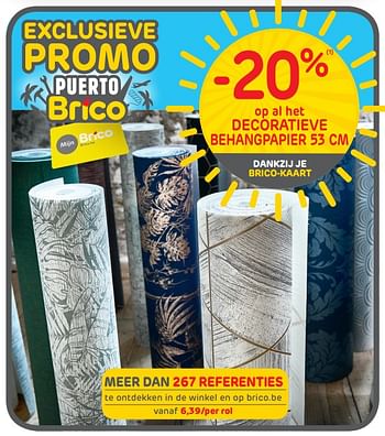 Promoties -20% op al het decoratieve behangpapier 53 cm - Huismerk - Brico - Geldig van 23/07/2019 tot 05/08/2019 bij Brico