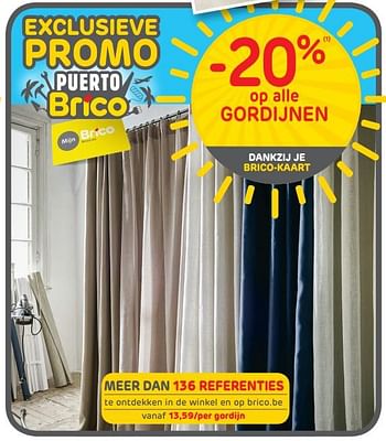 Promoties -20% op alle gordijnen - Huismerk - Brico - Geldig van 23/07/2019 tot 05/08/2019 bij Brico