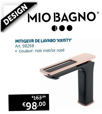 Promotions Mitigeur de lavabo `kristy` - Mio Bagno - Valide de 23/07/2019 à 19/08/2019 chez Zelfbouwmarkt