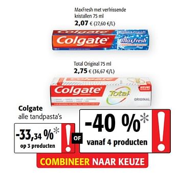Promoties Colgate alle tandpasta`s - Colgate - Geldig van 17/07/2019 tot 30/07/2019 bij Colruyt